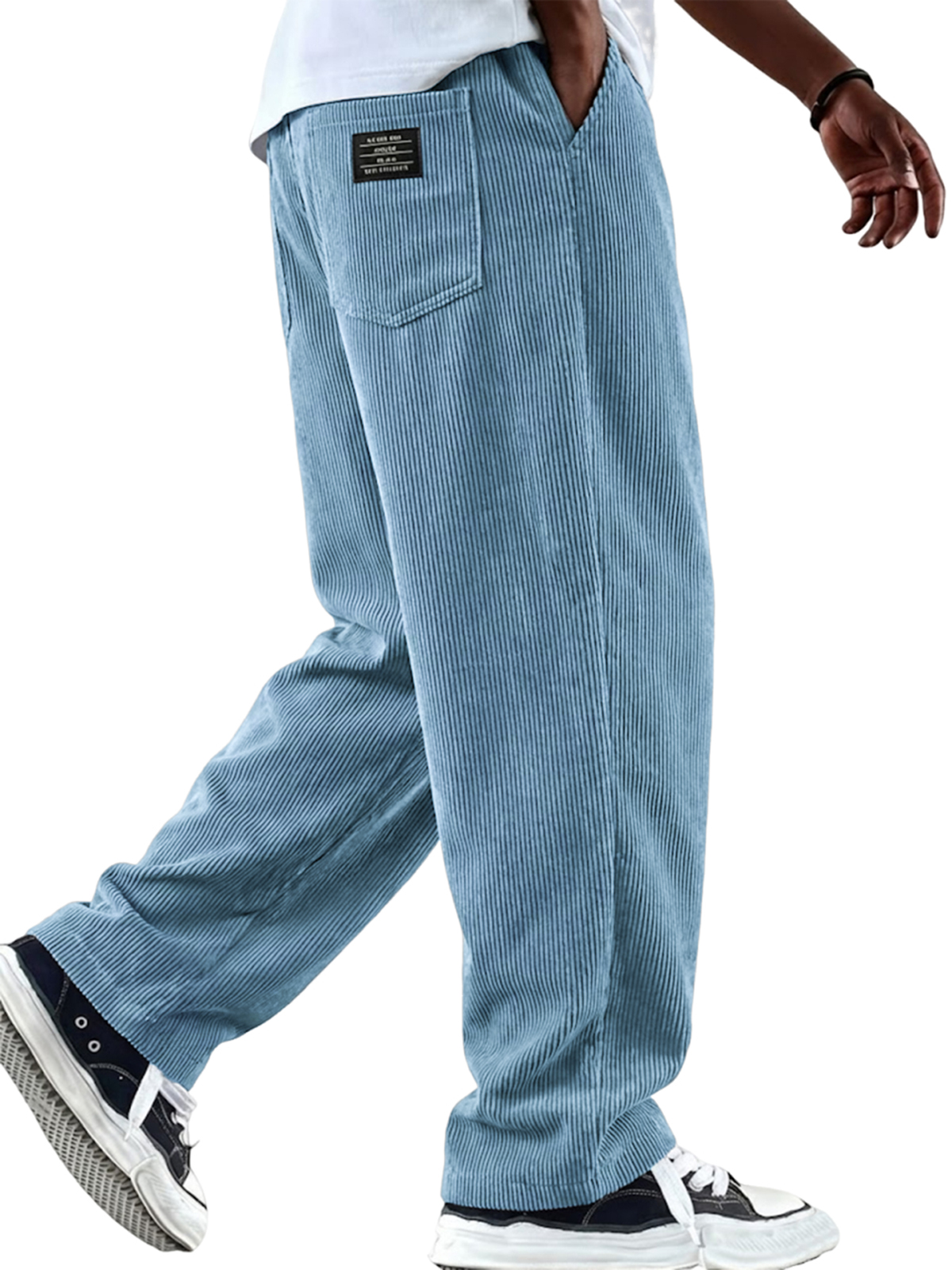 Men's Vintage Corduroy Textured Minimalist Trousers with Embroidered Label