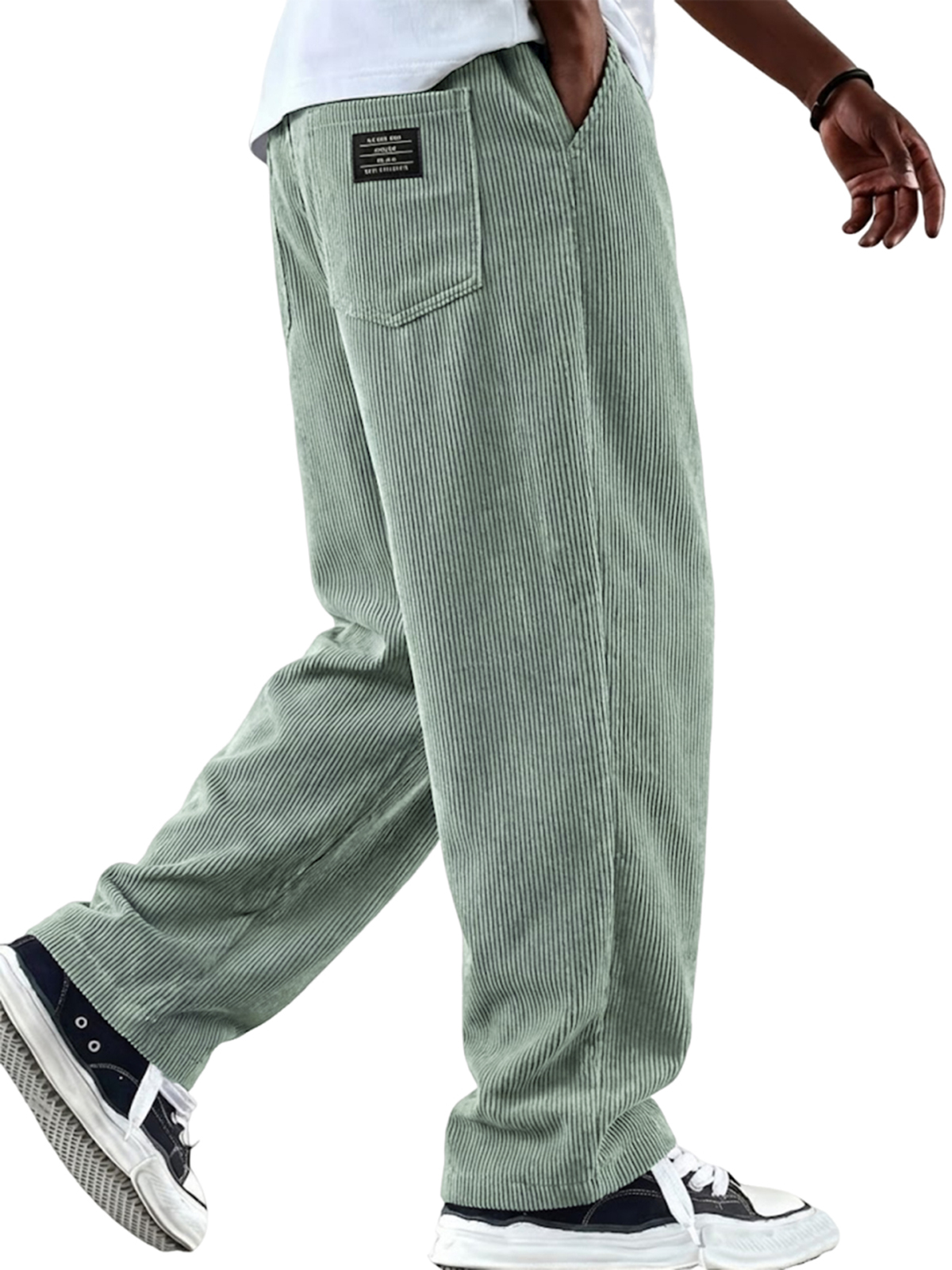 Men's Vintage Corduroy Textured Minimalist Trousers with Embroidered Label