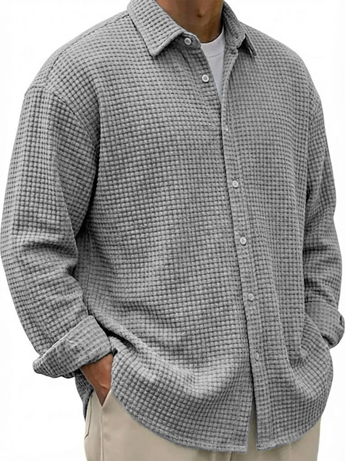 Men's Breathable Waffle Urban Casual Long-sleeved Shirt