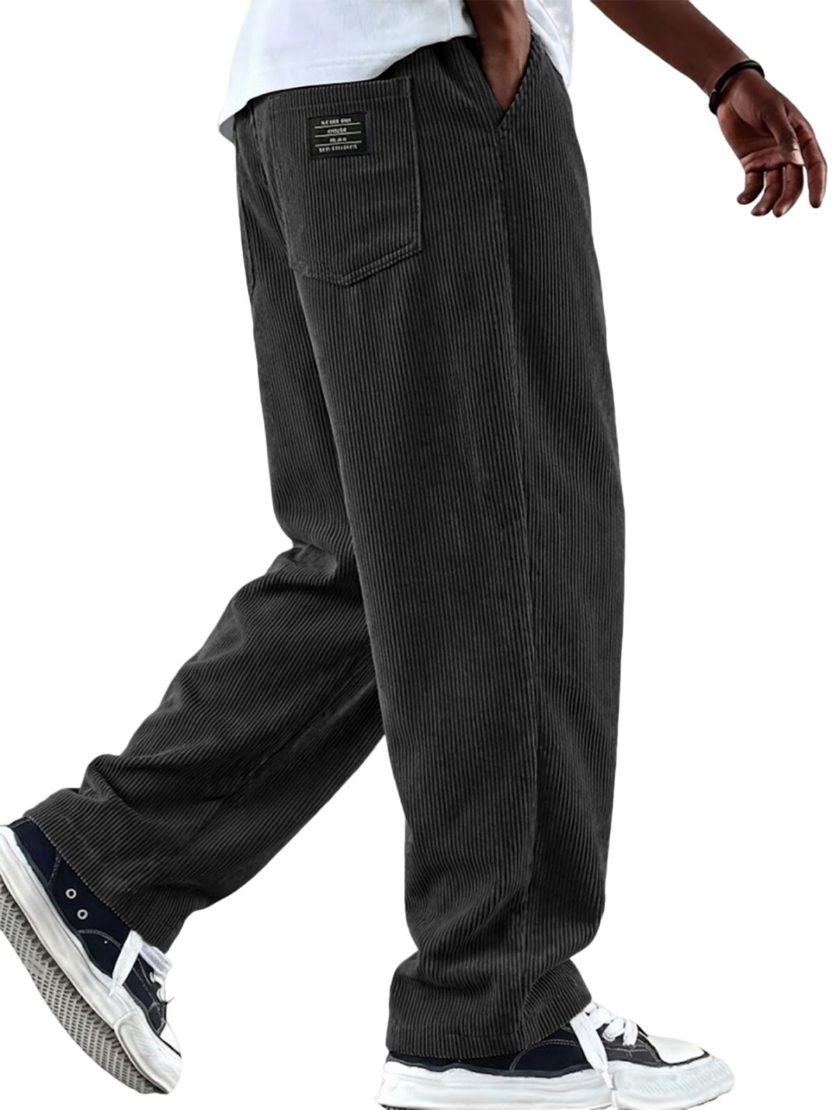 Men's Vintage Corduroy Textured Minimalist Trousers with Embroidered Label