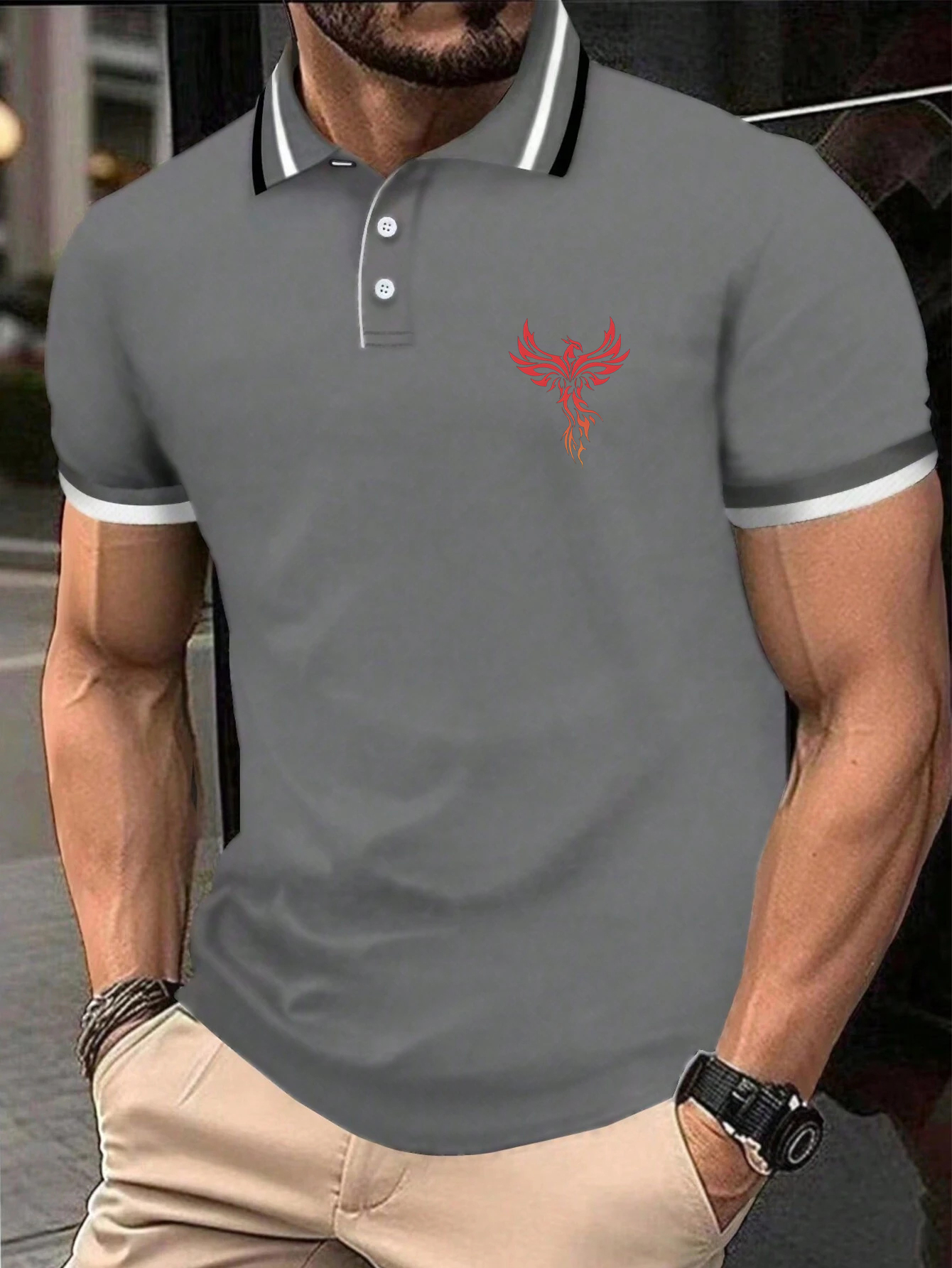 Men's Fashionable Phoenix Print Polo Shirt
