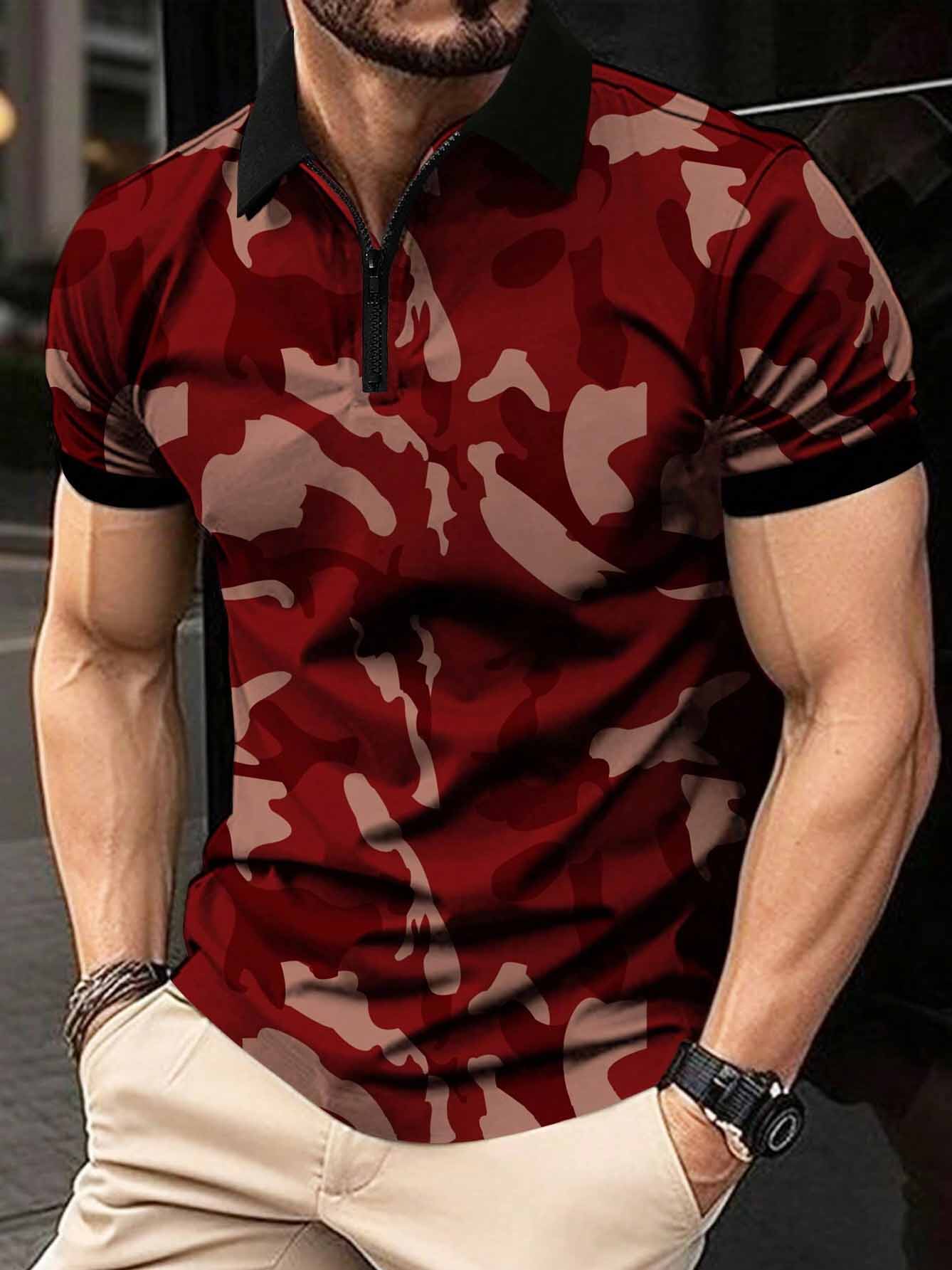 Men's Camo Print Short Sleeve Polo Shirt