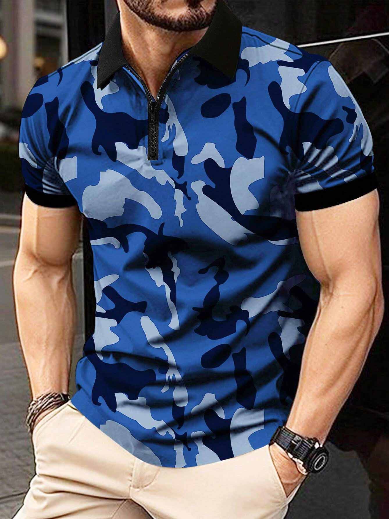 Men's Camo Print Short Sleeve Polo Shirt