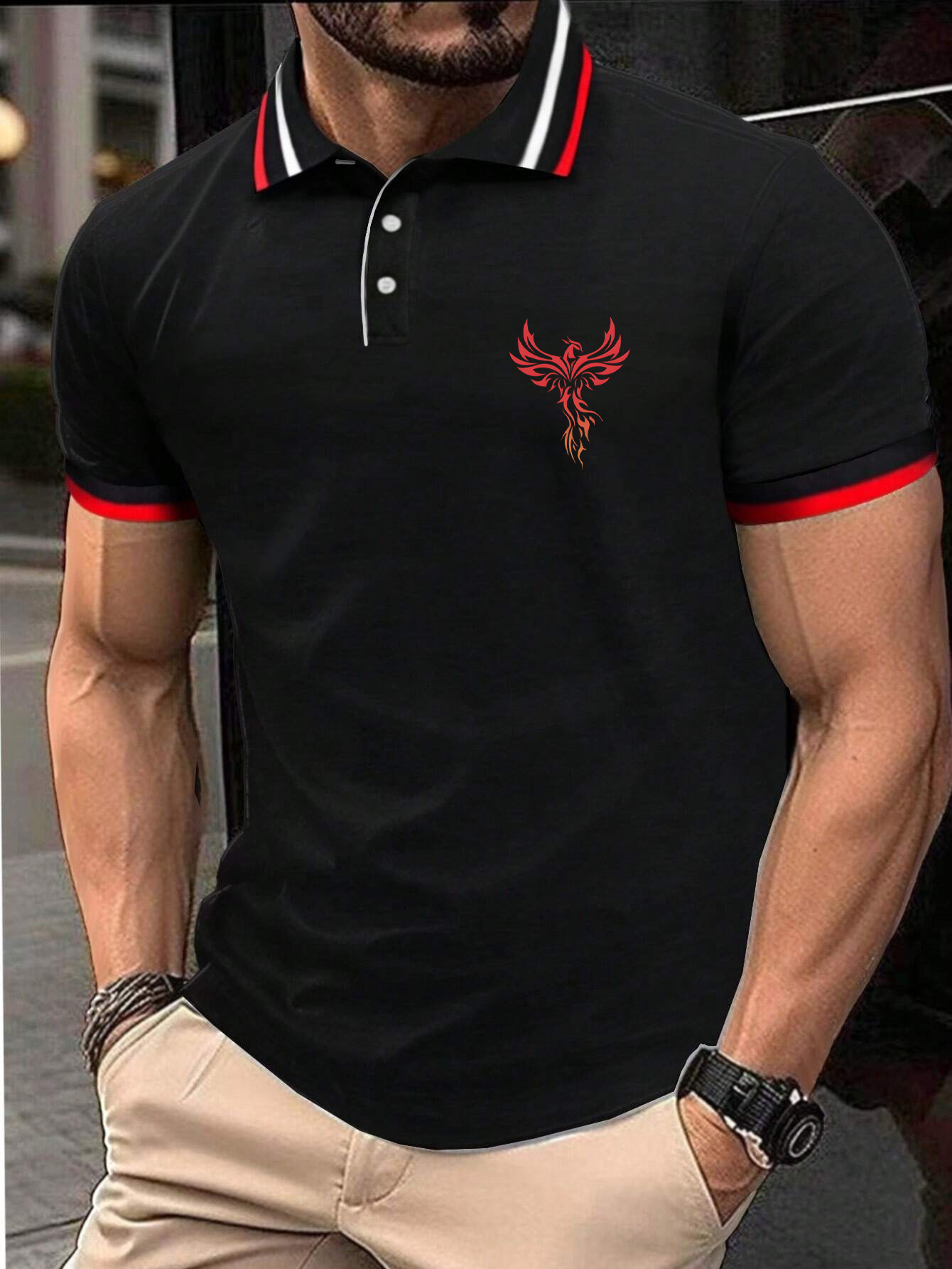 Men's Fashionable Phoenix Print Polo Shirt