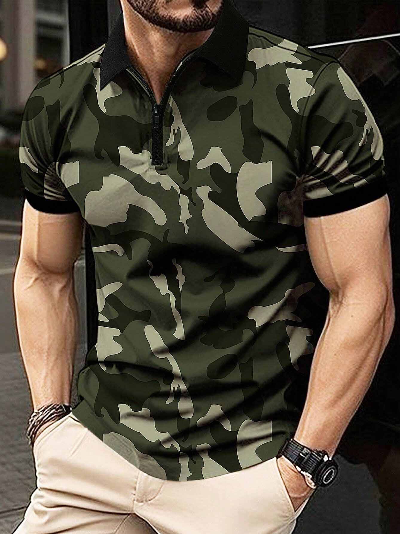 Men's Camo Print Short Sleeve Polo Shirt