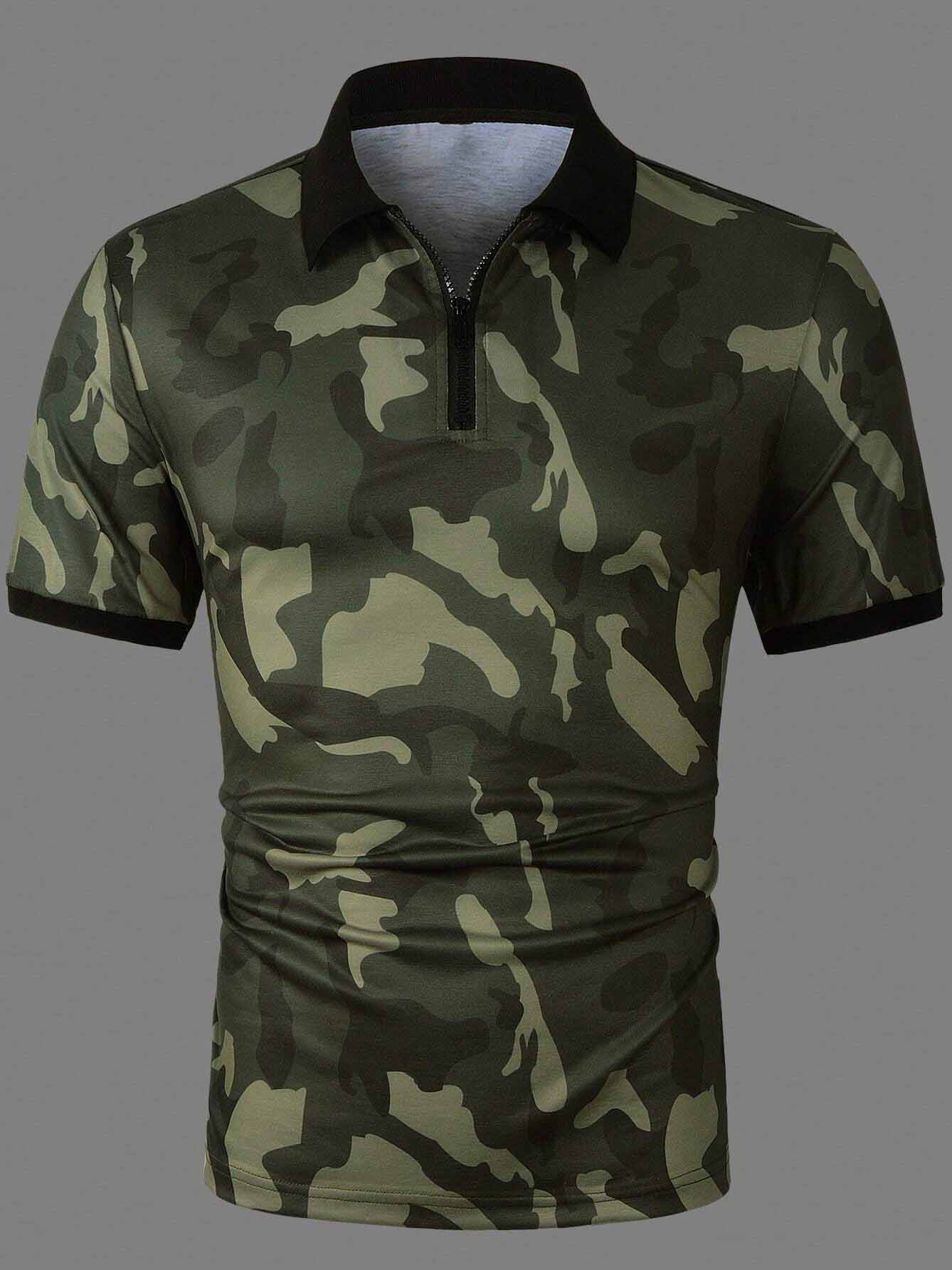 Men's Camo Print Short Sleeve Polo Shirt