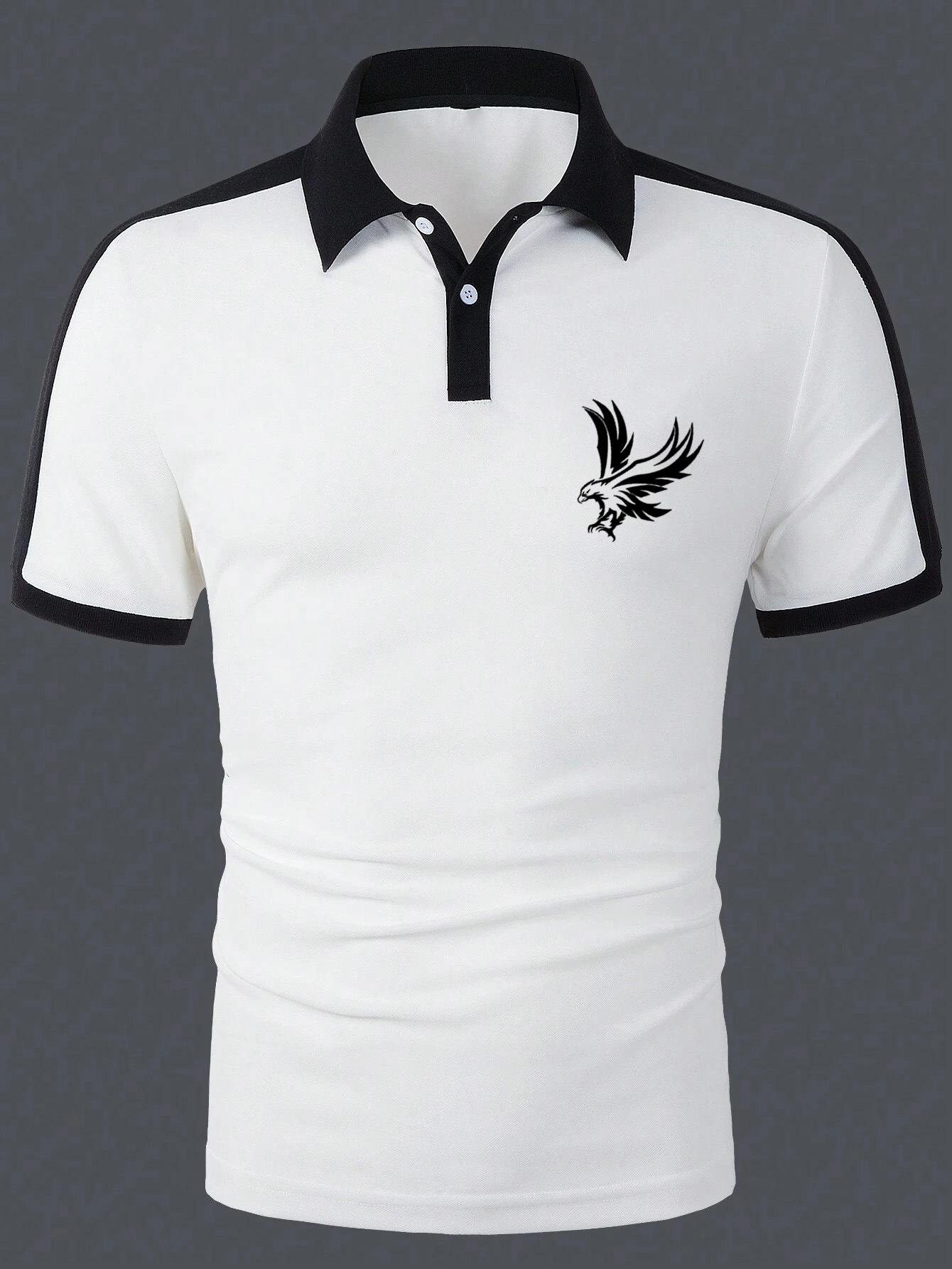 Men's Patchwork Eagle Print Short Sleeve Polo Shirt