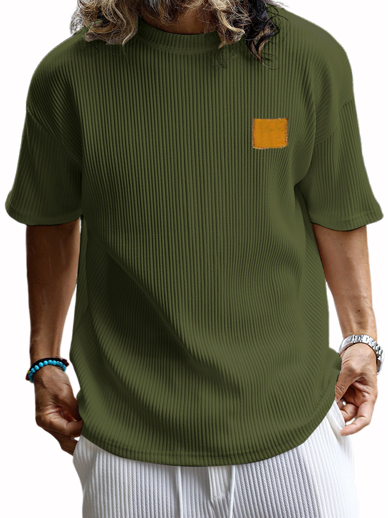 Men's Retro Embroidered Logo Vertical Stripe Fashion Casual T-shirt