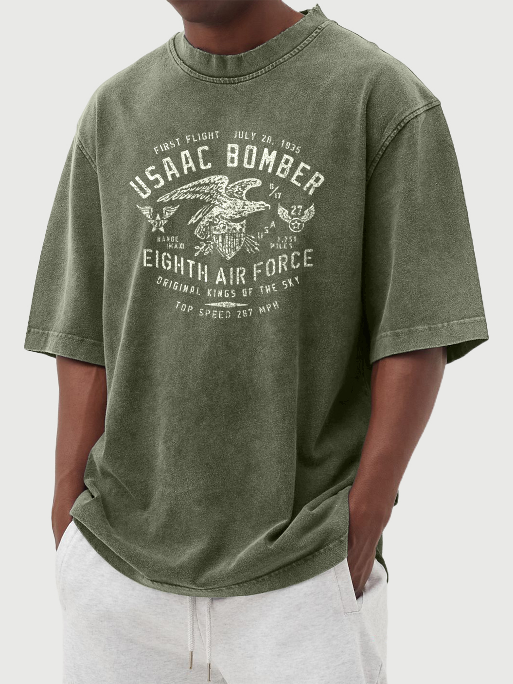 Men's Vintage Printed Washed 100% Cotton Short-sleeved T-shirt