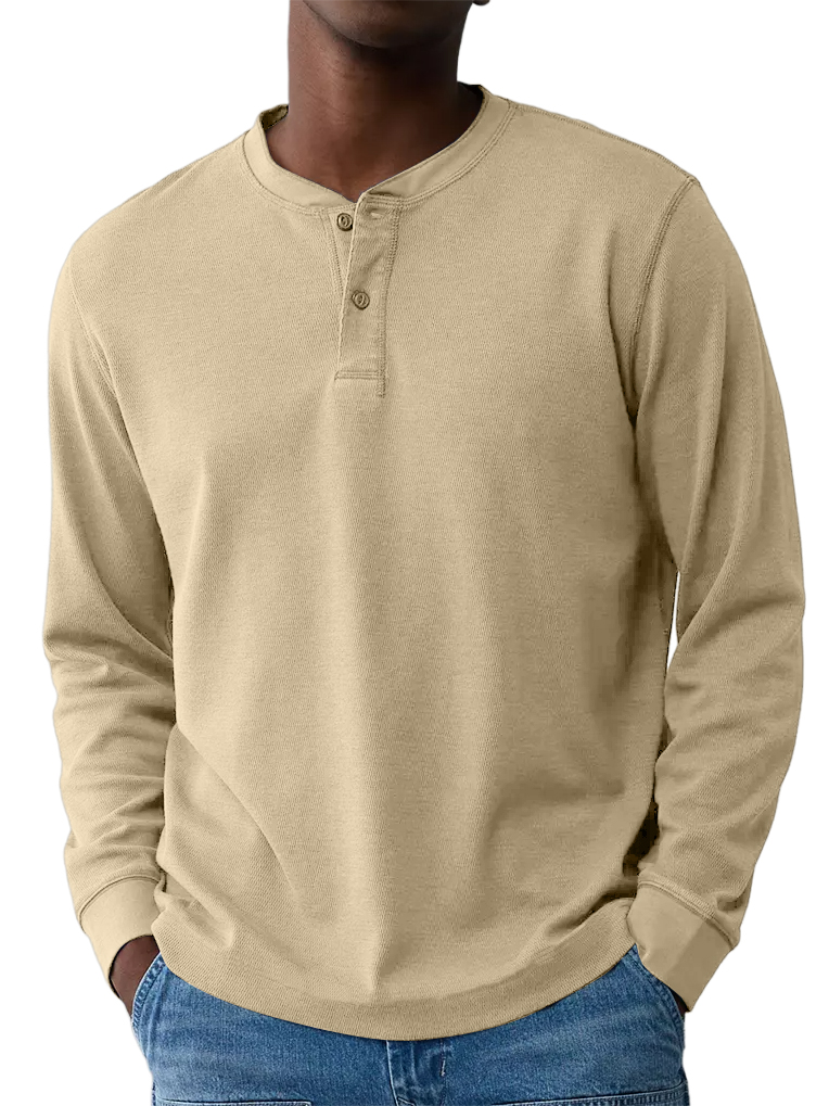 Men's Henley Collar Basic Casual Long-sleeved Top