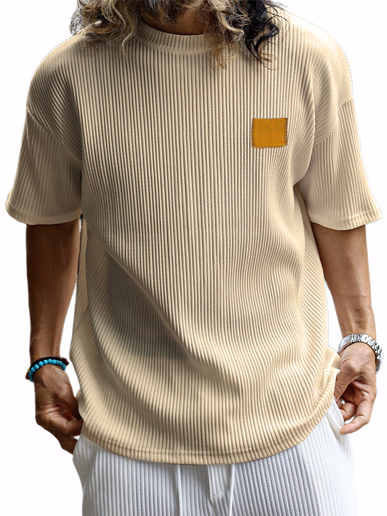 Men's Retro Embroidered Logo Vertical Stripe Fashion Casual T-shirt