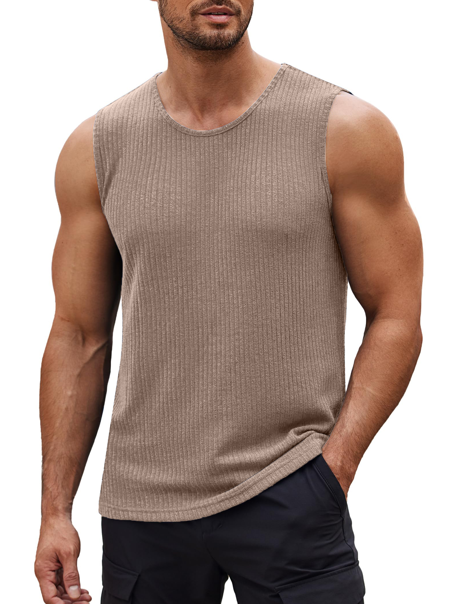 Men's Sleeveless T Shirts Casual Tank Tops Fitted Knit Tanks Muscle Gym Tees