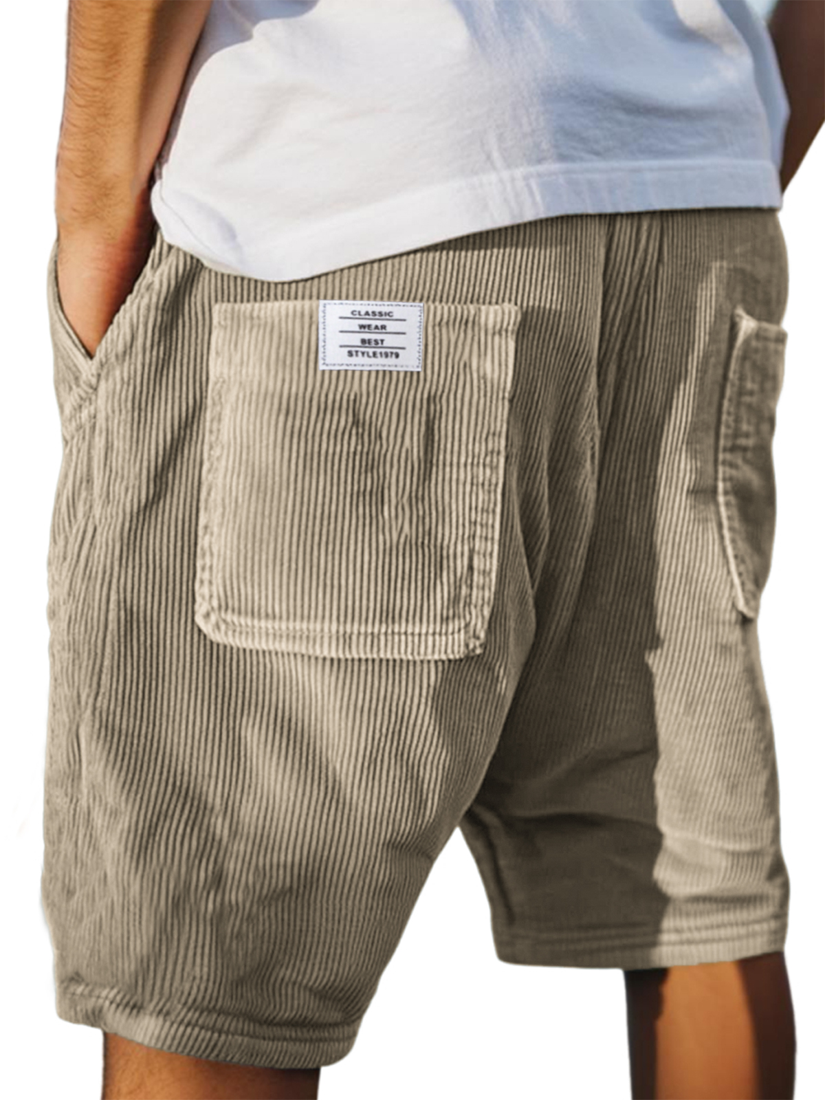 Men's Stylish Multi-pocket Vintage Corduroy Simple Embroidered Logo Casual Loose Shorts