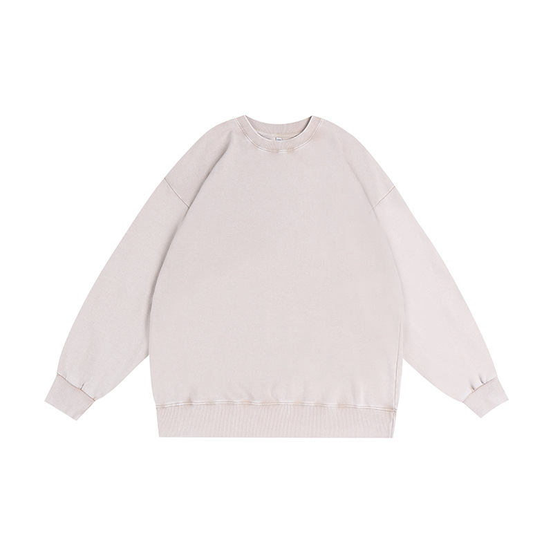 Men's Distressed Washed Cotton Round Neck Long-sleeved Sweatshirt