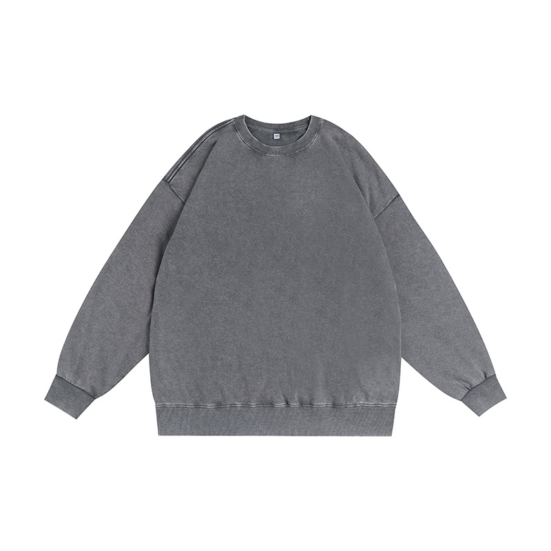 Men's Distressed Washed Cotton Round Neck Long-sleeved Sweatshirt