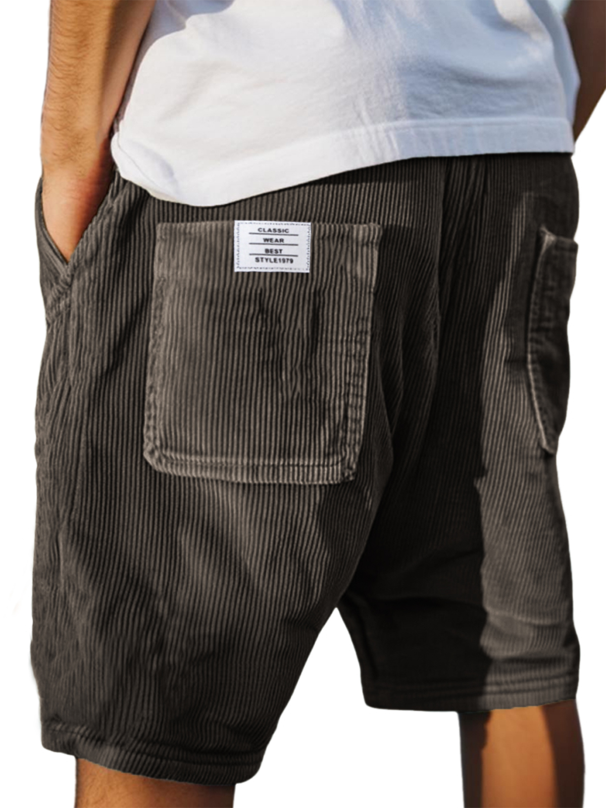 Men's Stylish Multi-pocket Vintage Corduroy Simple Embroidered Logo Casual Loose Shorts