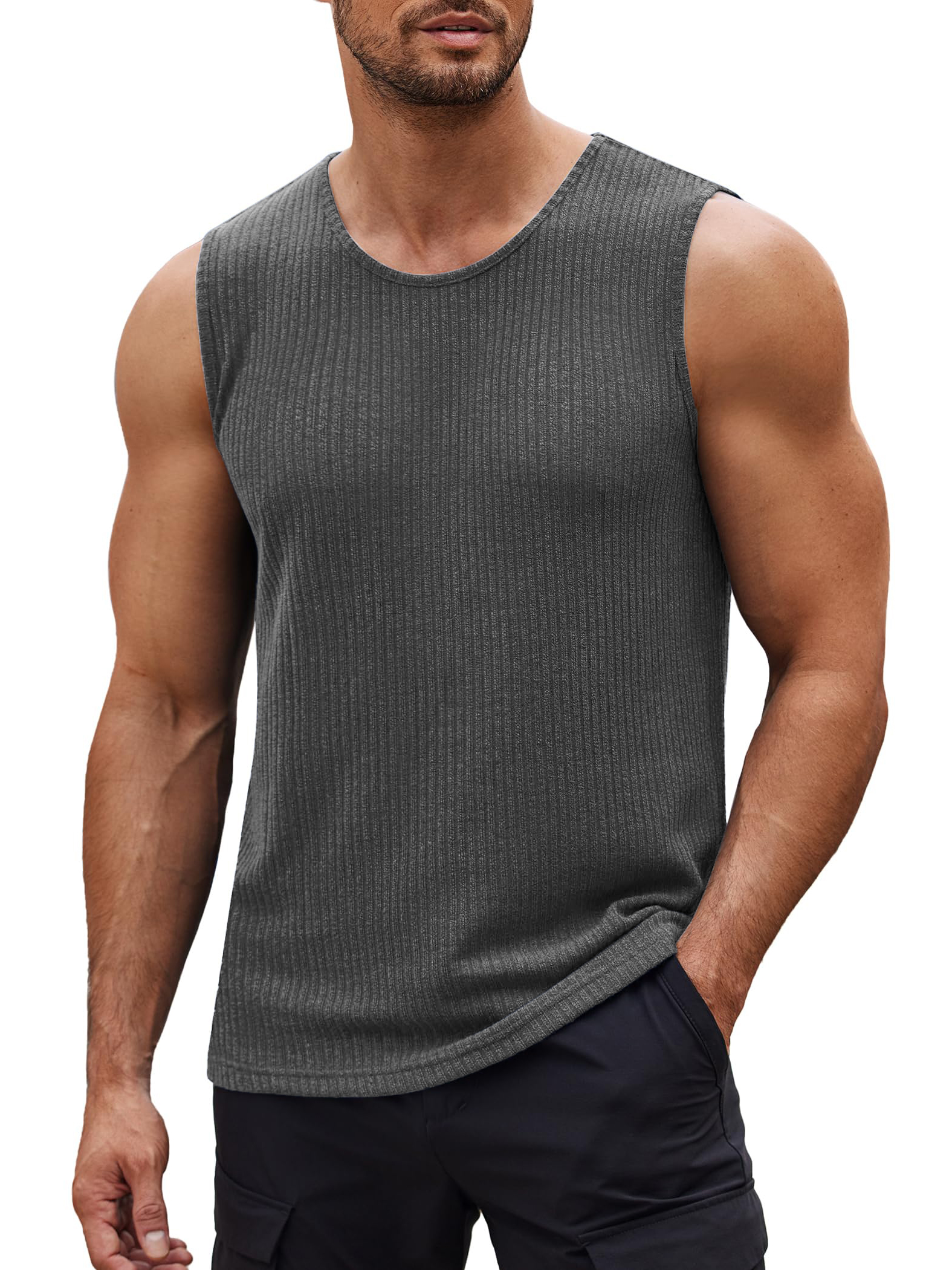 Men's Sleeveless T Shirts Casual Tank Tops Fitted Knit Tanks Muscle Gym Tees
