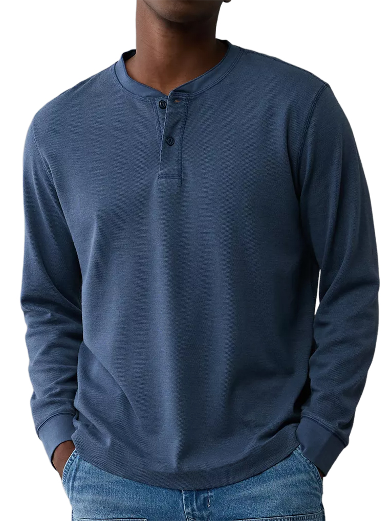 Men's Henley Collar Basic Casual Long-sleeved Top