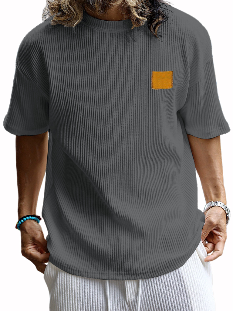 Men's Retro Embroidered Logo Vertical Stripe Fashion Casual T-shirt