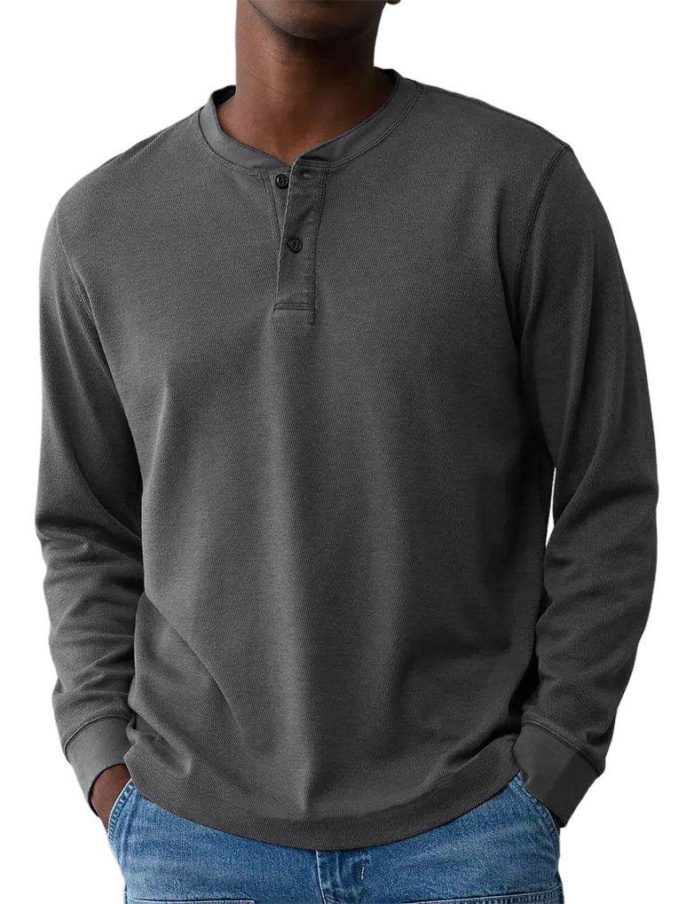 Men's Henley Collar Basic Casual Long-sleeved Top