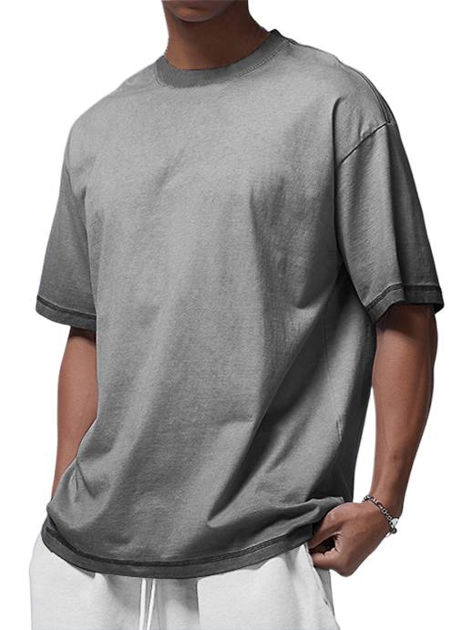 Men's Cotton Washed Distressed Gradient Casual Short-sleeved T-shirt