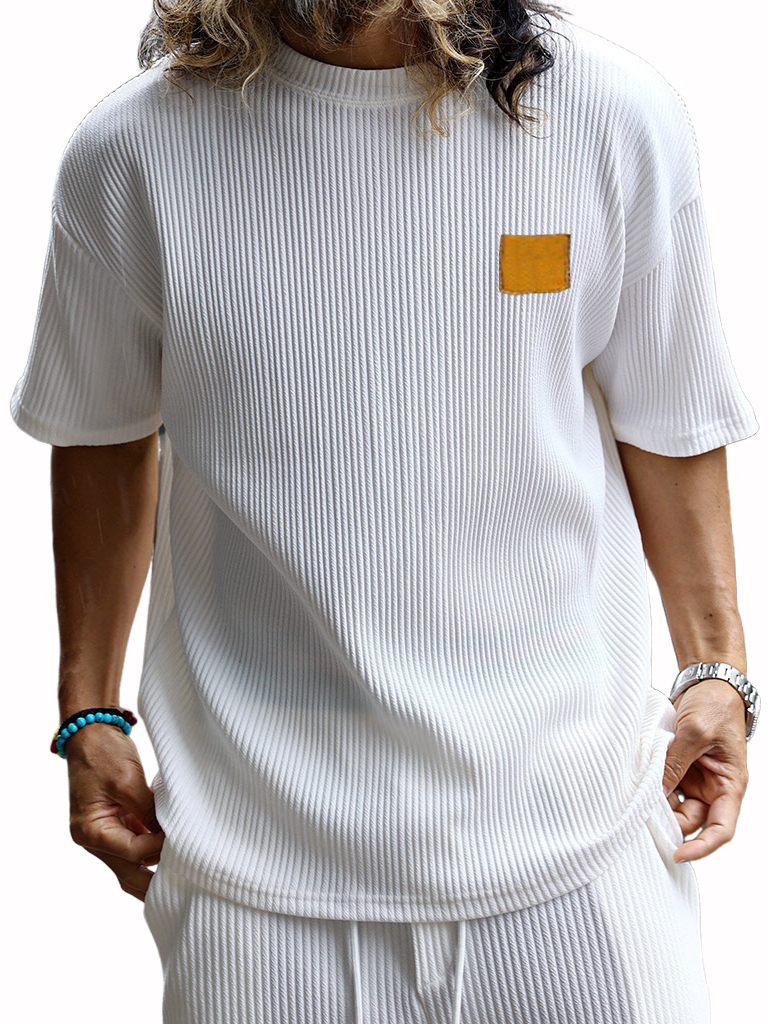 Men's Retro Embroidered Logo Vertical Stripe Fashion Casual T-shirt