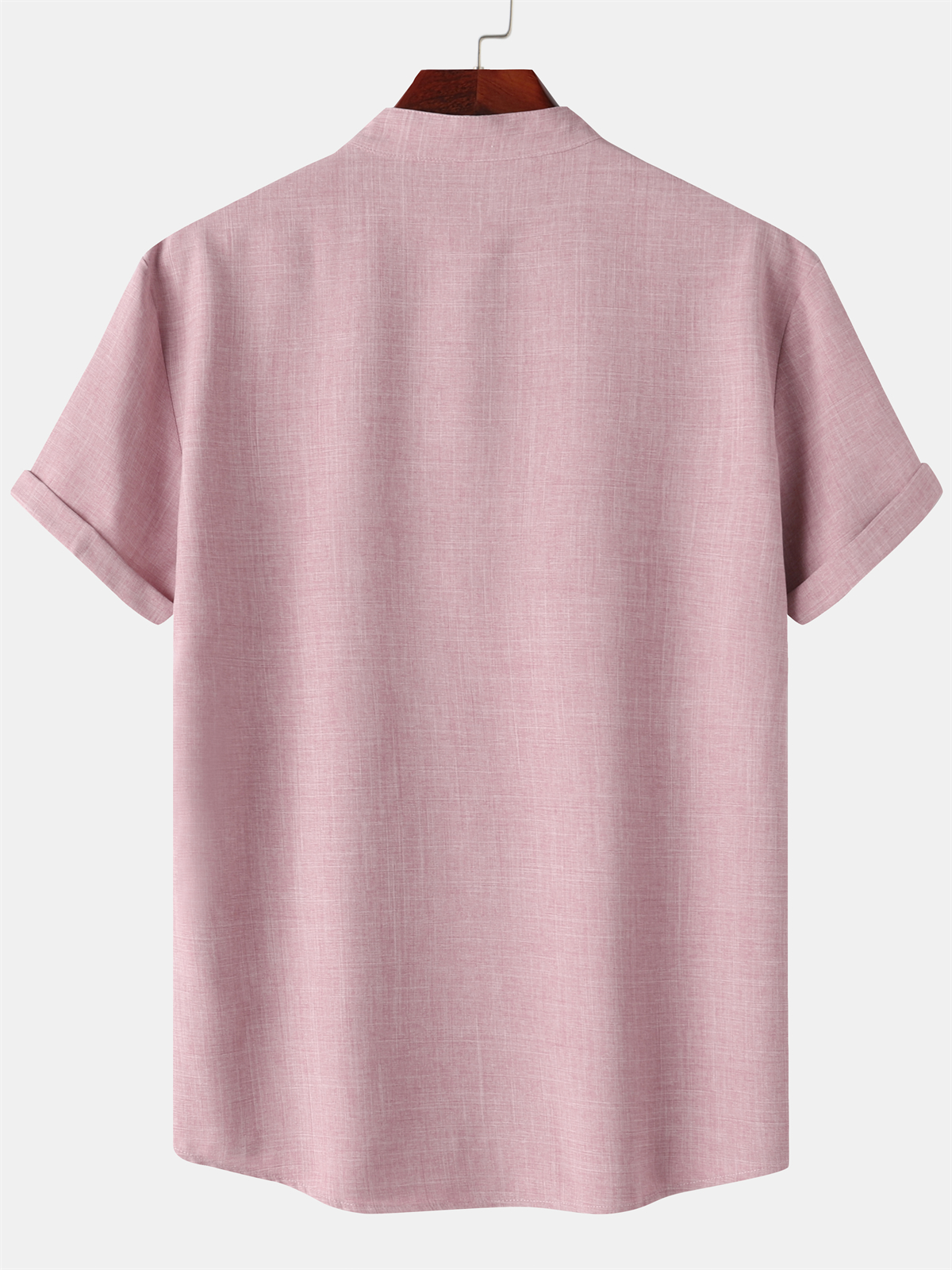 Men's Cotton And Linen Stand Collar Basic Casual Short-sleeved Shirt