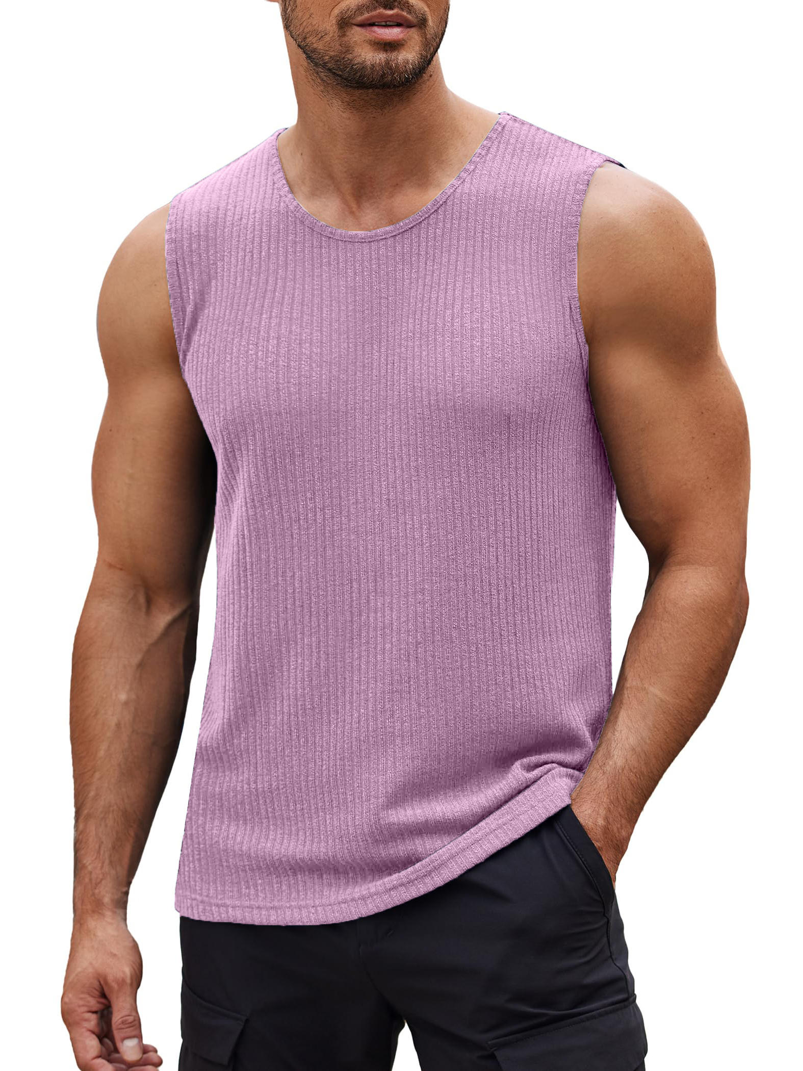Men's Sleeveless T Shirts Casual Tank Tops Fitted Knit Tanks Muscle Gym Tees