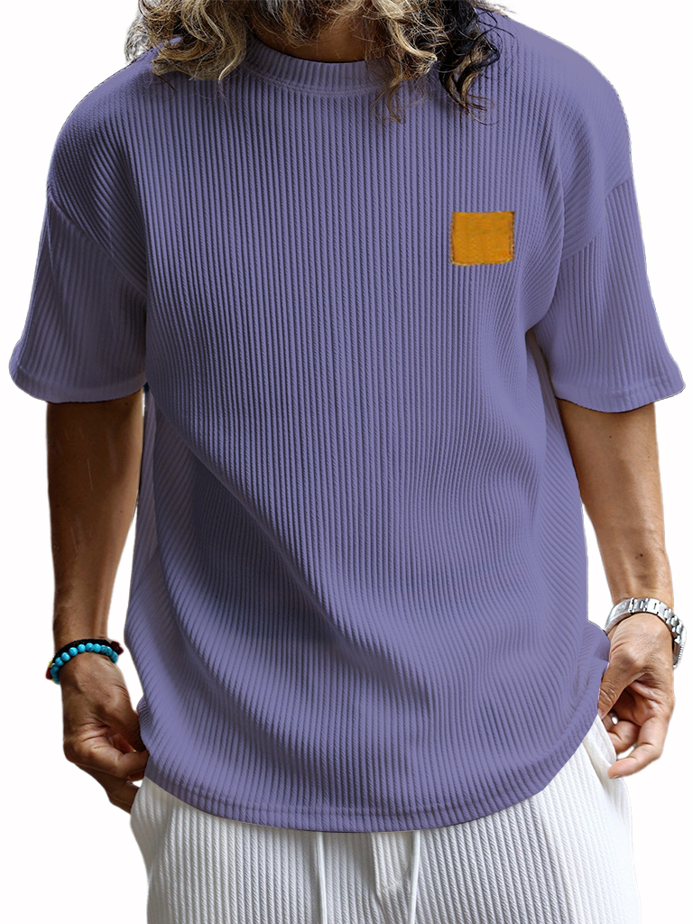 Men's Retro Embroidered Logo Vertical Stripe Fashion Casual T-shirt