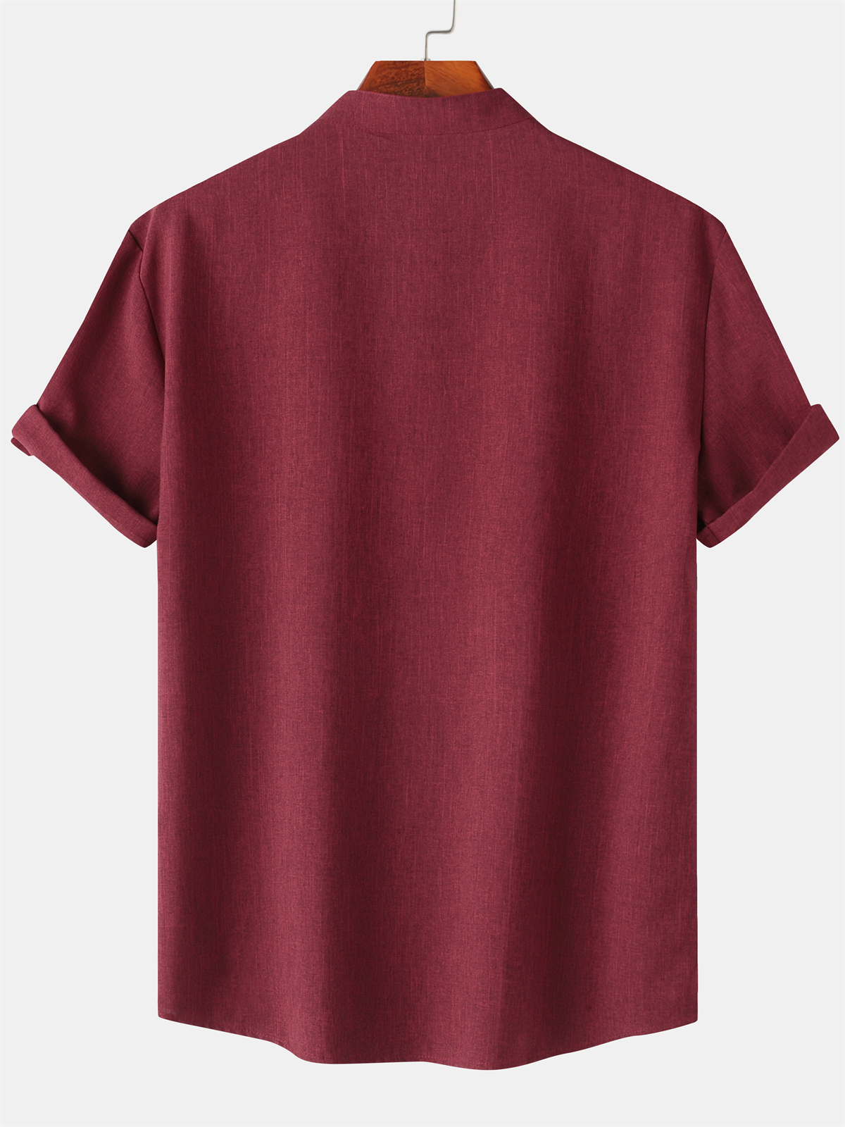 Men's Cotton And Linen Stand Collar Basic Casual Short-sleeved Shirt