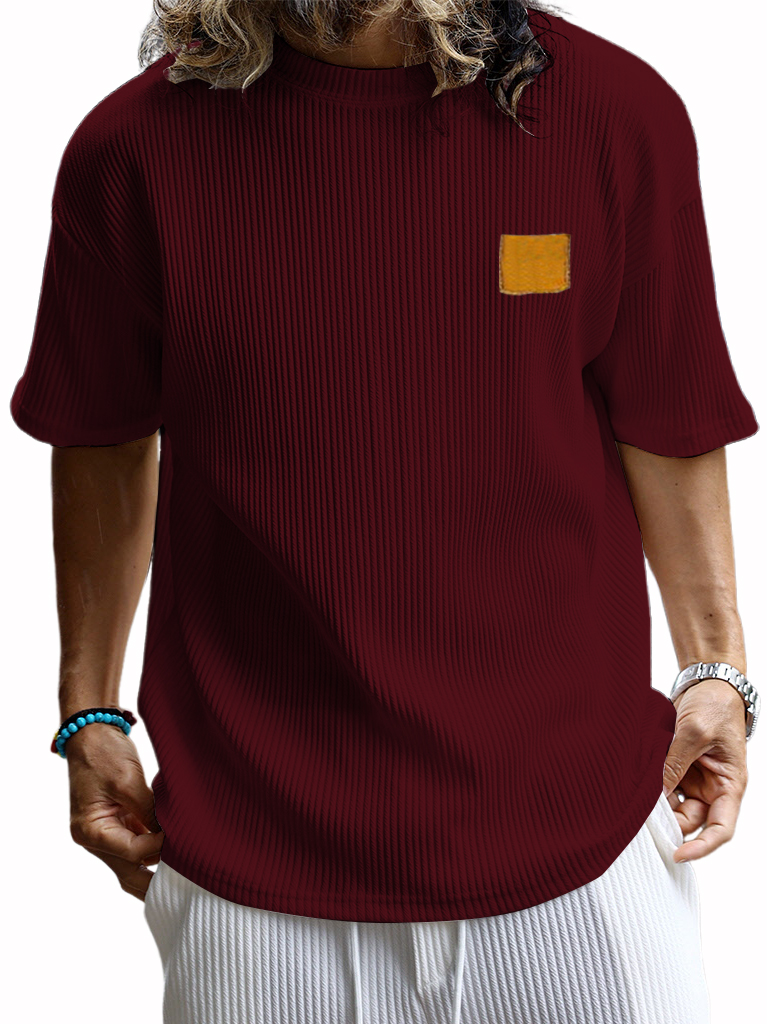 Men's Retro Embroidered Logo Vertical Stripe Fashion Casual T-shirt