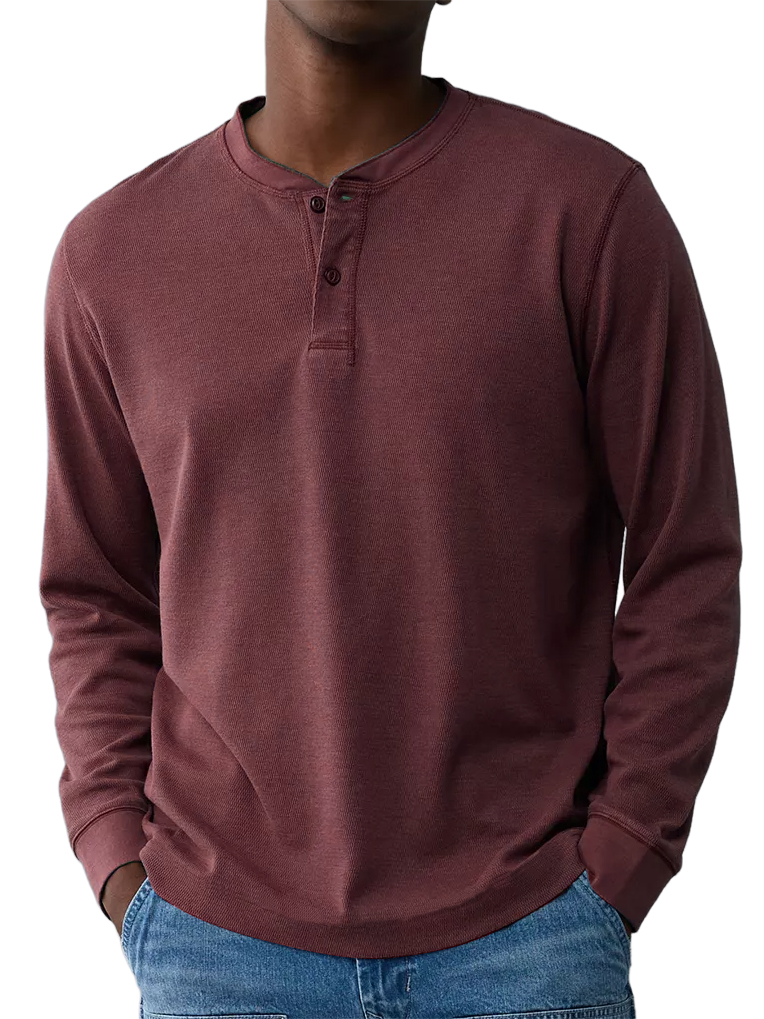 Men's Henley Collar Basic Casual Long-sleeved Top