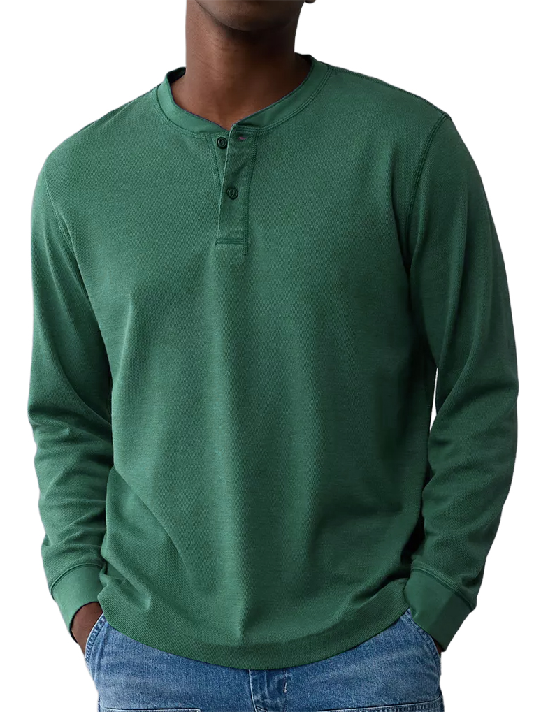 Men's Henley Collar Basic Casual Long-sleeved Top