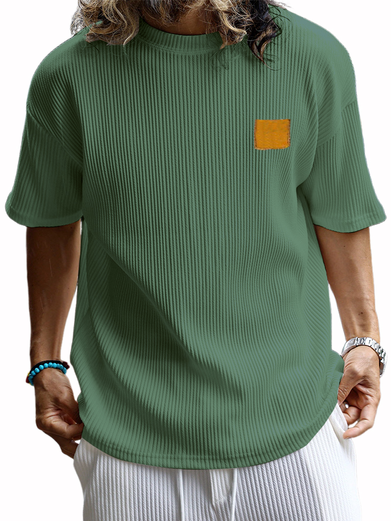 Men's Retro Embroidered Logo Vertical Stripe Fashion Casual T-shirt