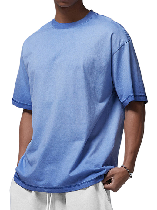 Men's Cotton Washed Distressed Gradient Casual Short-sleeved T-shirt