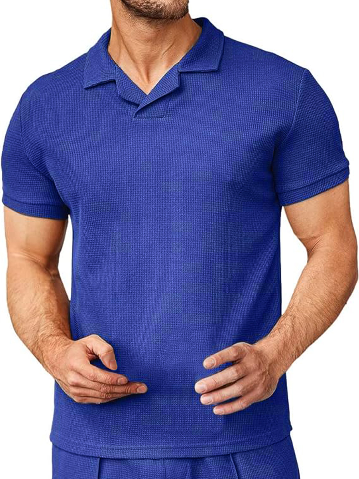 Men's waffle V-neck polo short sleeve t-shirt