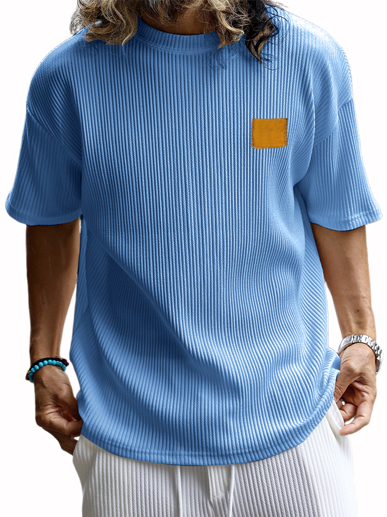 Men's Retro Embroidered Logo Vertical Stripe Fashion Casual T-shirt