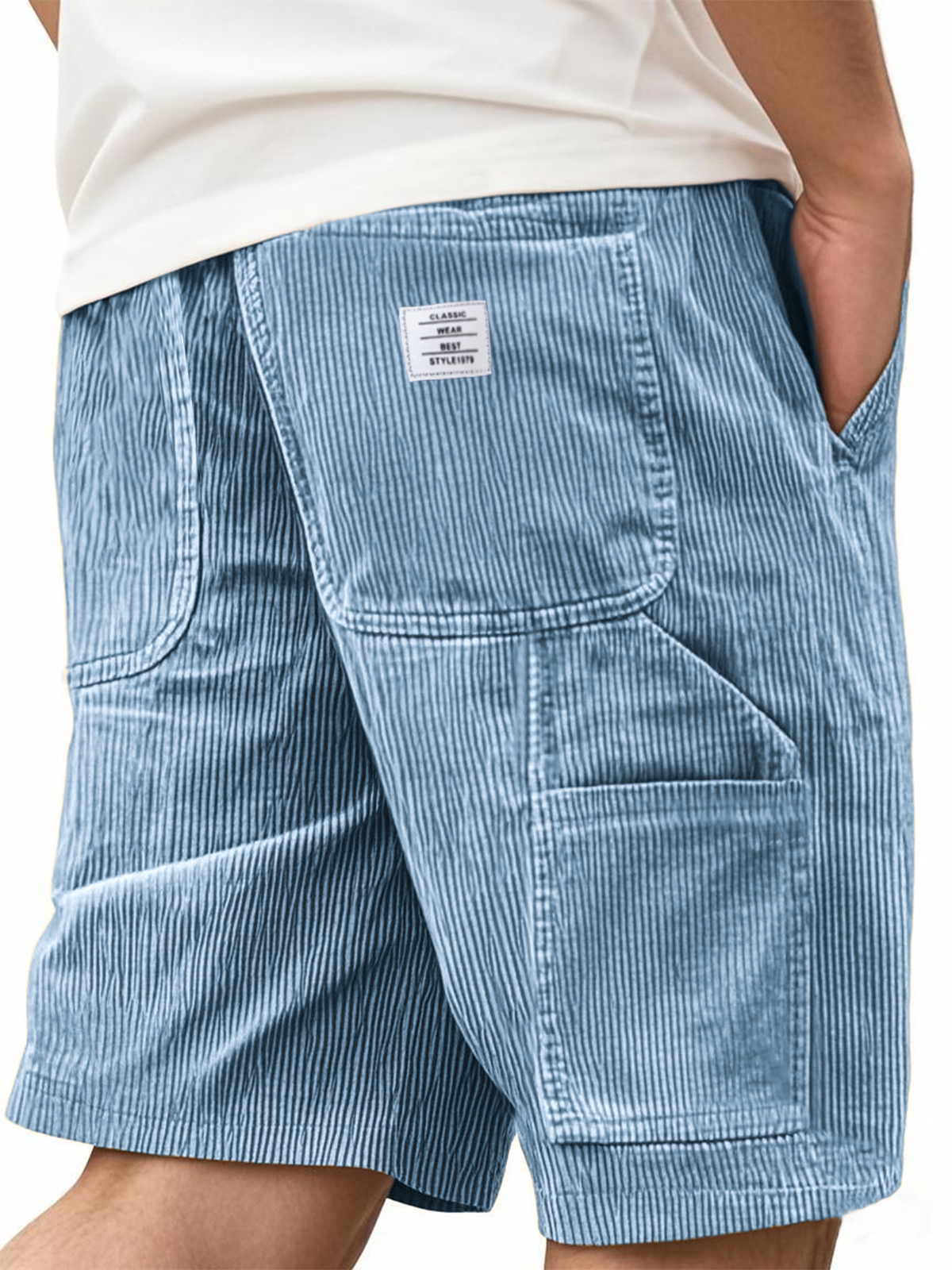 Men's Practical Multi-Pocket Cargo Shorts Corduroy Embroidered Logo Stylish Loose Everyday Shorts