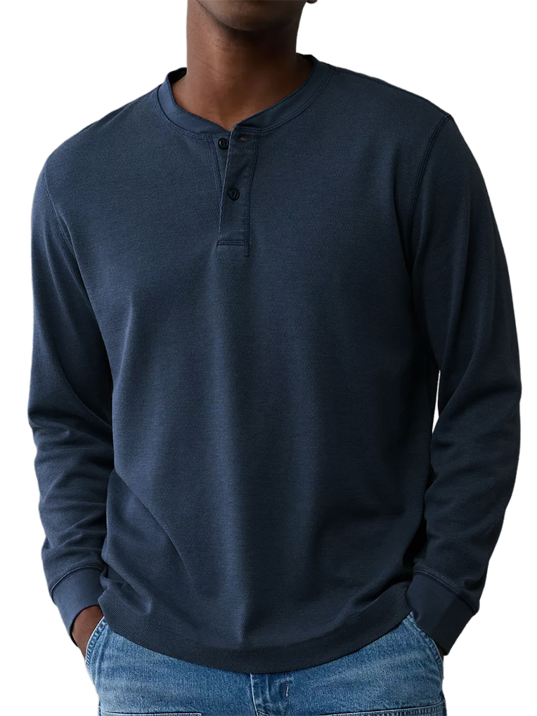 Men's Henley Collar Basic Casual Long-sleeved Top