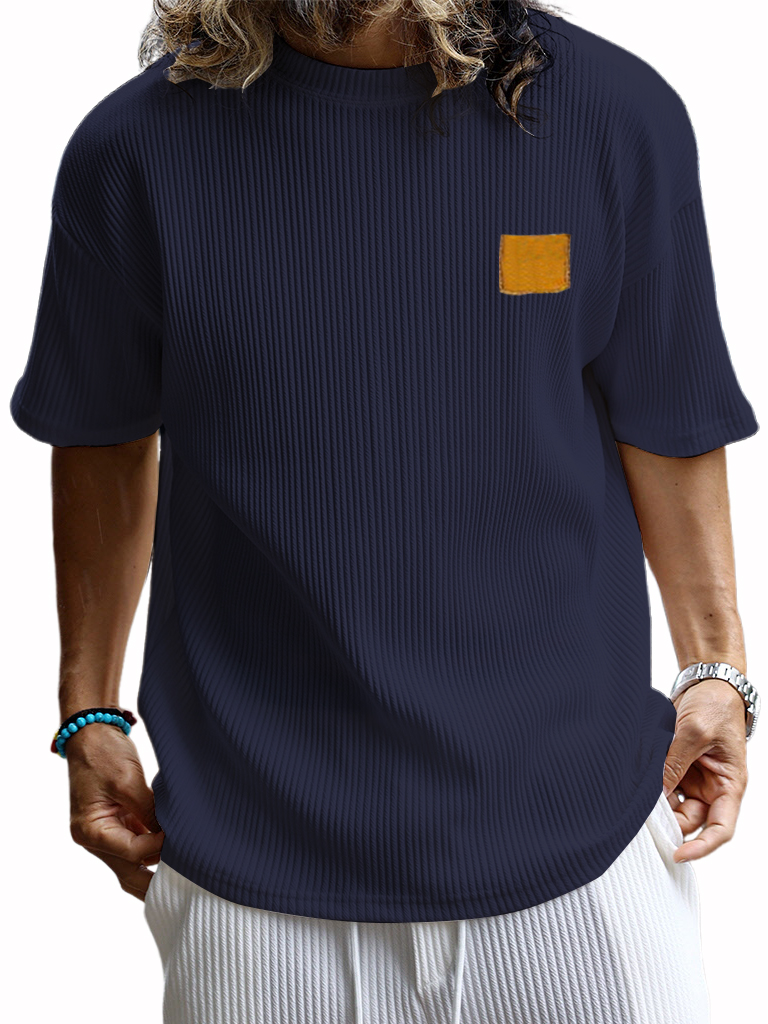 Men's Retro Embroidered Logo Vertical Stripe Fashion Casual T-shirt