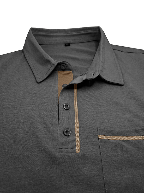 Men's Casual Cotton Lapel Pocket Long Sleeve Polo Shirt