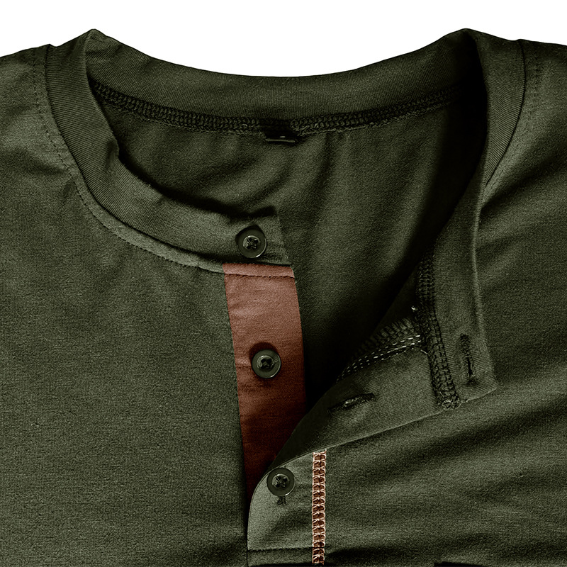 Men's Fashion Casual Patchwork Long Sleeve Pocket Henley