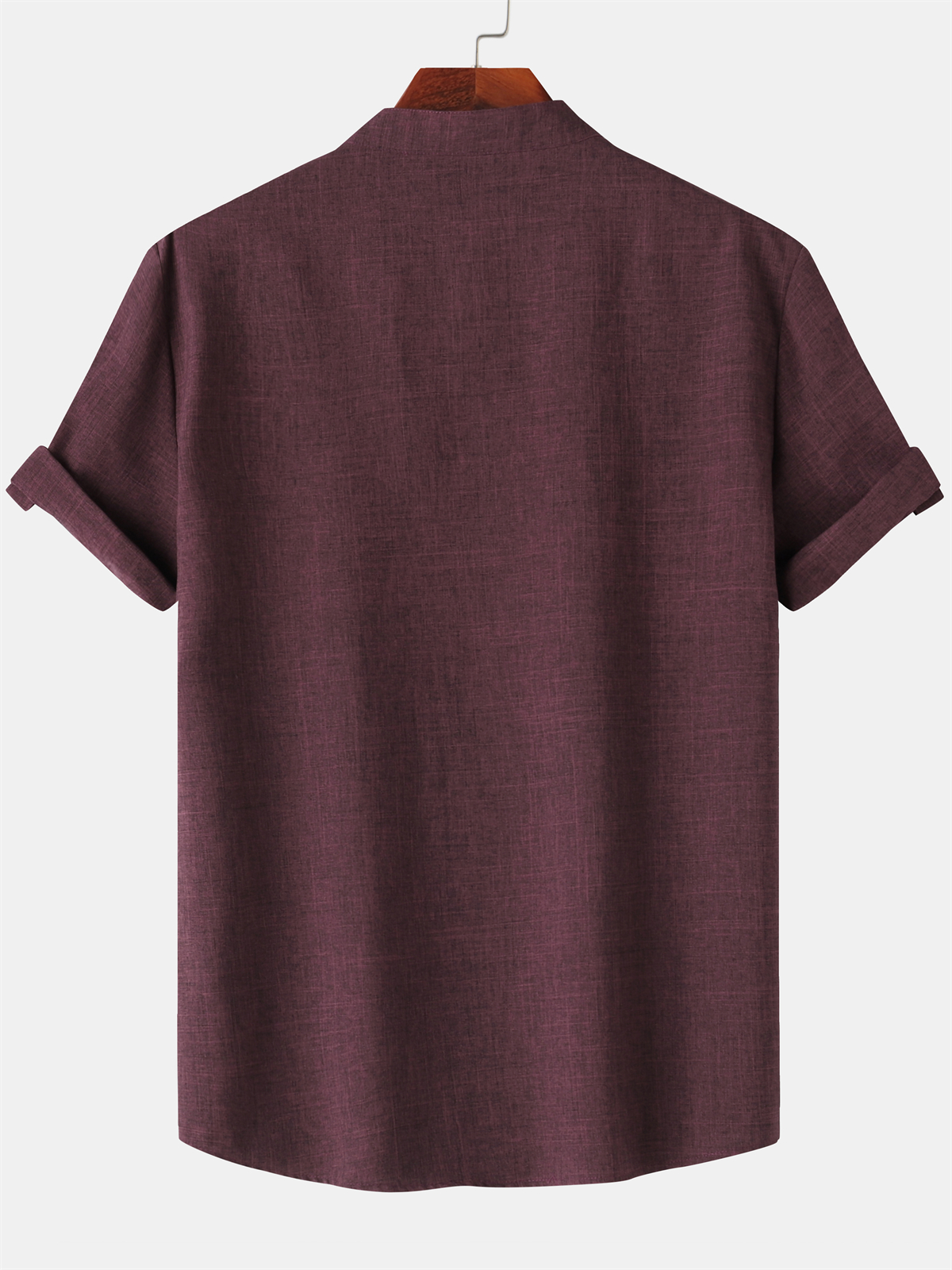 Men's Cotton And Linen Stand Collar Basic Casual Short-sleeved Shirt