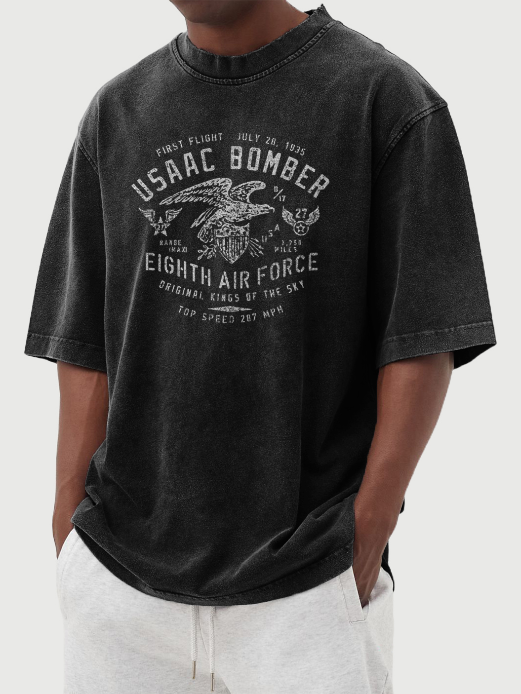 Men's Vintage Printed Washed 100% Cotton Short-sleeved T-shirt