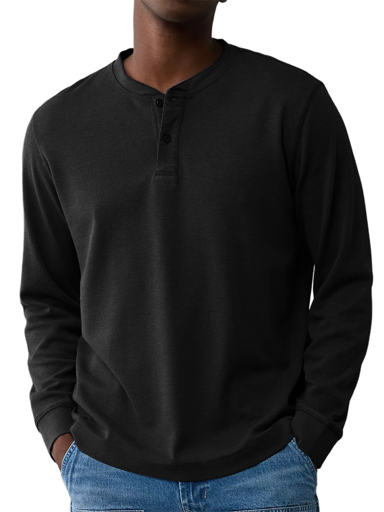Men's Henley Collar Basic Casual Long-sleeved Top