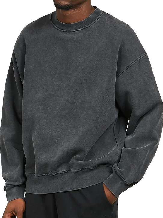 Men's Distressed Washed Cotton Round Neck Long-sleeved Sweatshirt