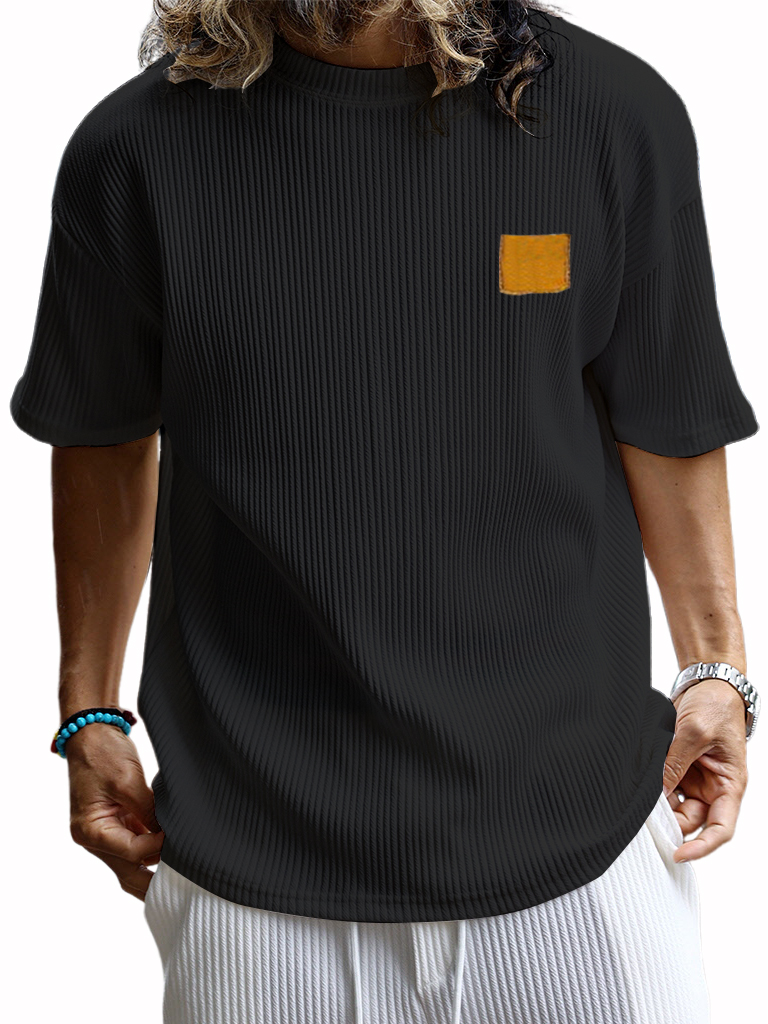 Men's Retro Embroidered Logo Vertical Stripe Fashion Casual T-shirt