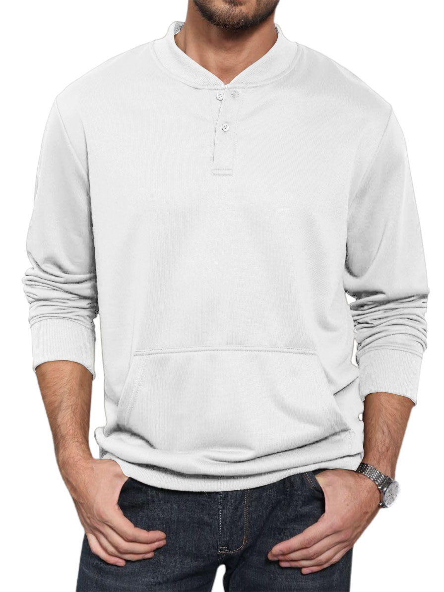 Men's Henley Casual Long Sleeve Warm Stylish Button Pocket Pullover Sweater