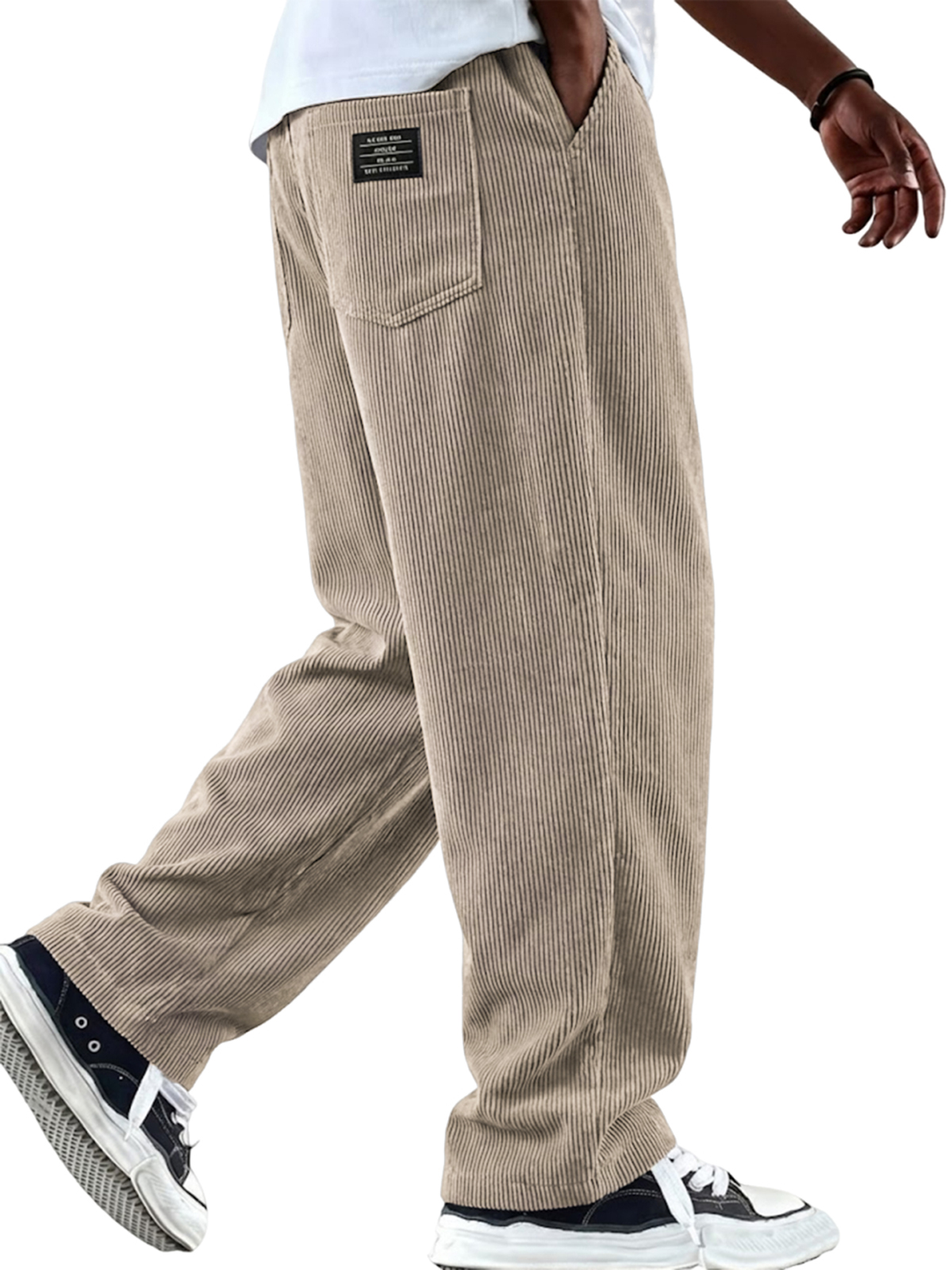 Men's Vintage Corduroy Textured Minimalist Trousers with Embroidered Label