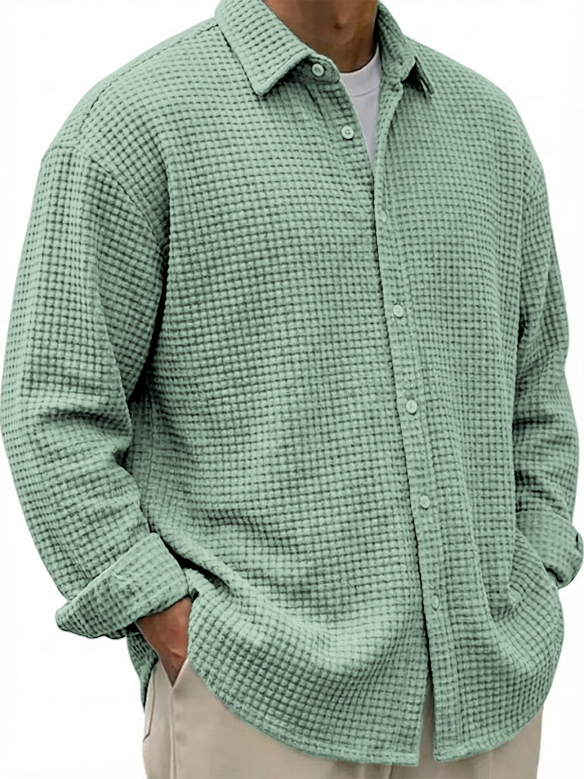 Men's Breathable Waffle Urban Casual Long-sleeved Shirt